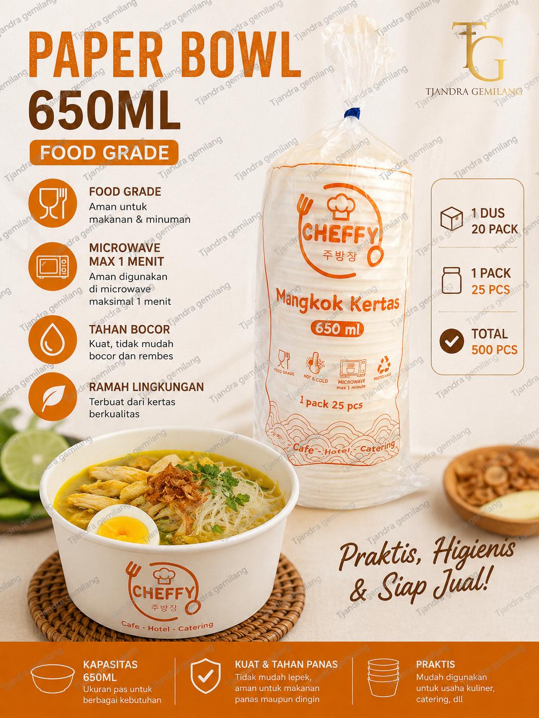 LID PAPER BOWL CHEFY 650/800ml @20PAK