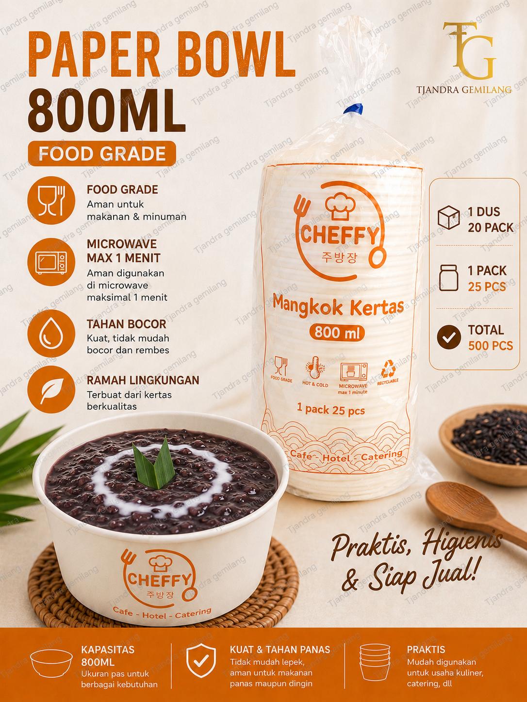 PAPER BOWL 800ML CHEFFY @20PAK