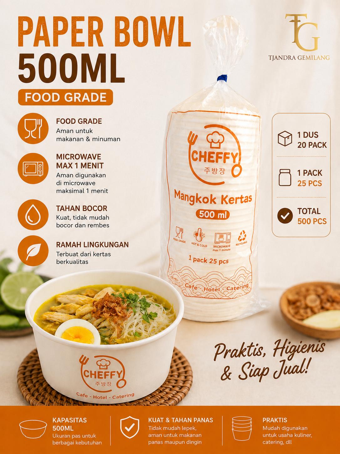 LID PAPER BOWLCHEFY  500ML  @20SLOP